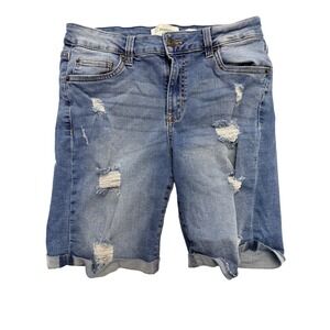 Generation By Celebrity Pink Shorts Juniors 9/29 Blue Distressed Cuffed Bermuda